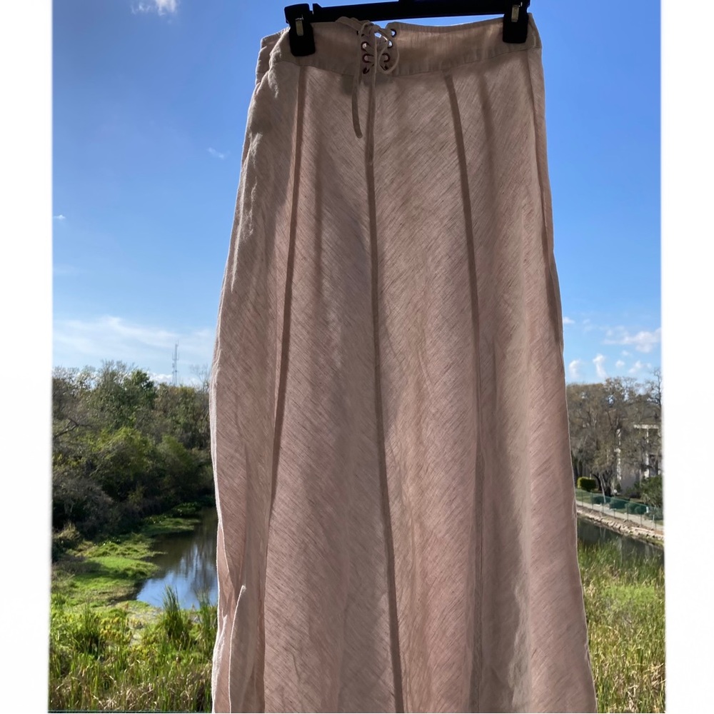 Tahari 100% Linen Lace-Up Maxi Skirt | Size 6 | Neutral Beige - Picture 3 of 16